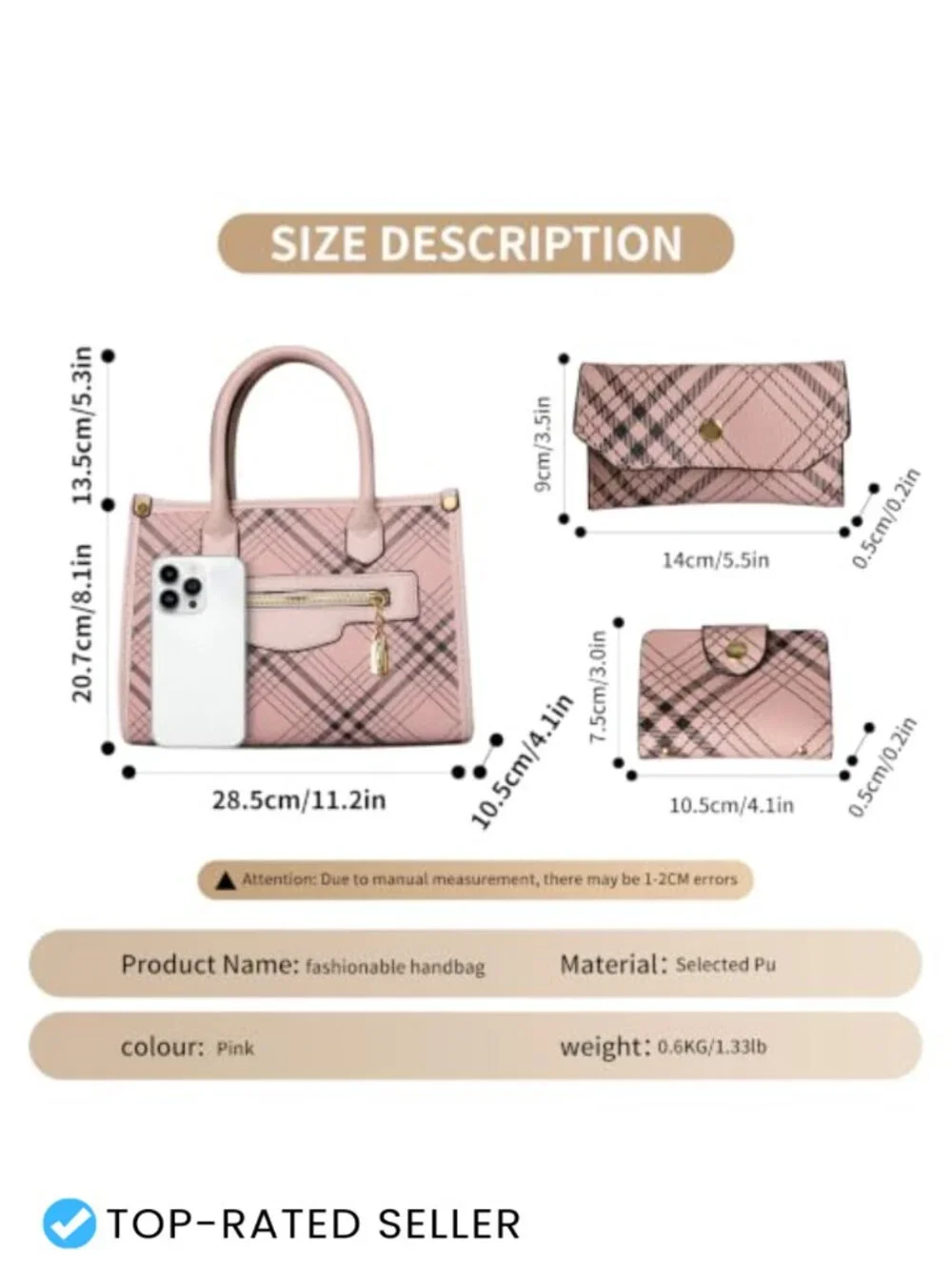Women's PU Leather Satchel Handbag Set with Wallet & Cardholder, Adjustable